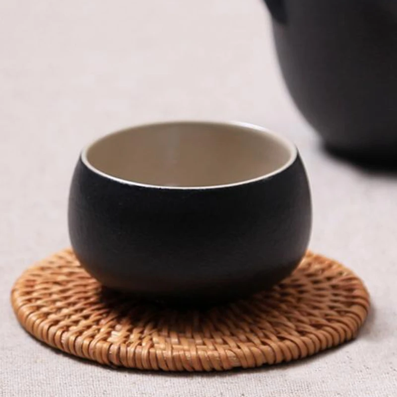  6Pcs/Lot Creative Drink Coasters Set for Tea Accessories Round Tableware Placemat Dish Mat Rattan W