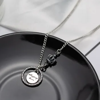 

English round Plate Crown Necklace Women's 925 Sterling Retro Craft Thai Silver Network Red Wind INS Street Paragraph necklaces