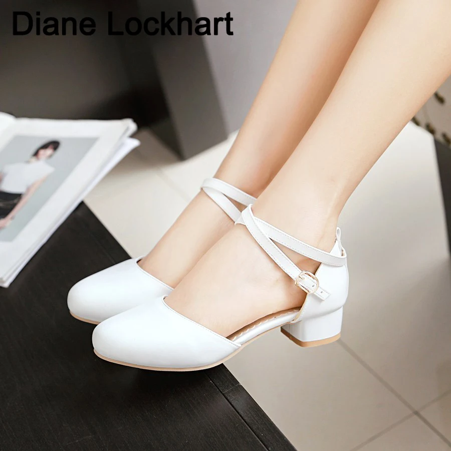 Sandalias cómodas de punta redonda para Mujer, Zapatos blancos de tacón  alto de 3CM, talla grande 41 42 43|Zapatos de tacón de mujer| - AliExpress