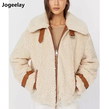 

Womens Manmade Lamb Wool Coat Winter Loose zipper Jacket Plush Coat with Pockets