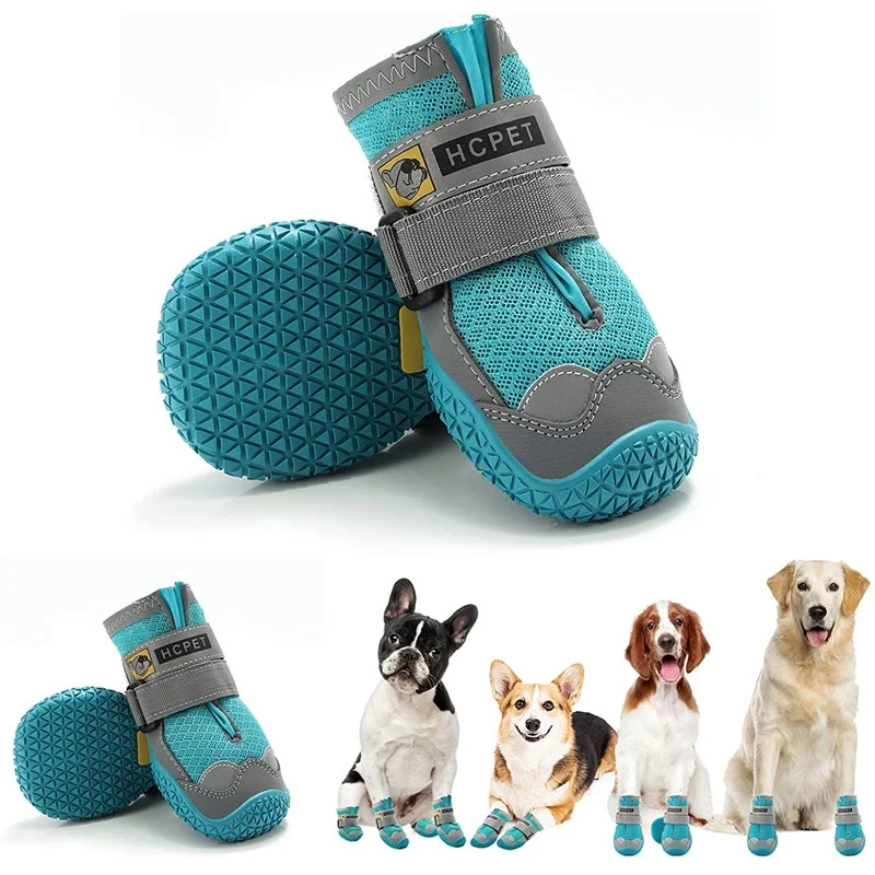 Puppy Outdoor Paw Protectors with Rubber Soles for Hiking and Running Dog Booties with Reflective Rugged Anti-Slip Sole and Skid-Proof Breathable Dog Shoes Dog Boots 