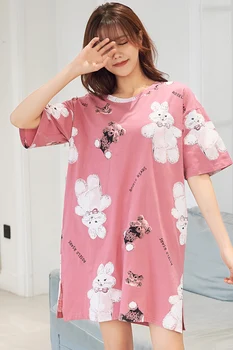 

Women's Lingerie Nightdress short sleeve thin summer floral printed cotton Sleep shirt soft plus size night skirt robe home wear