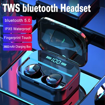 

TWS True Wireless Earbuds Stereo bluetooth 5.0 Earphones Mini TWS Waterproof 3600mah Power Bank Earphones Fingerprint Touchable