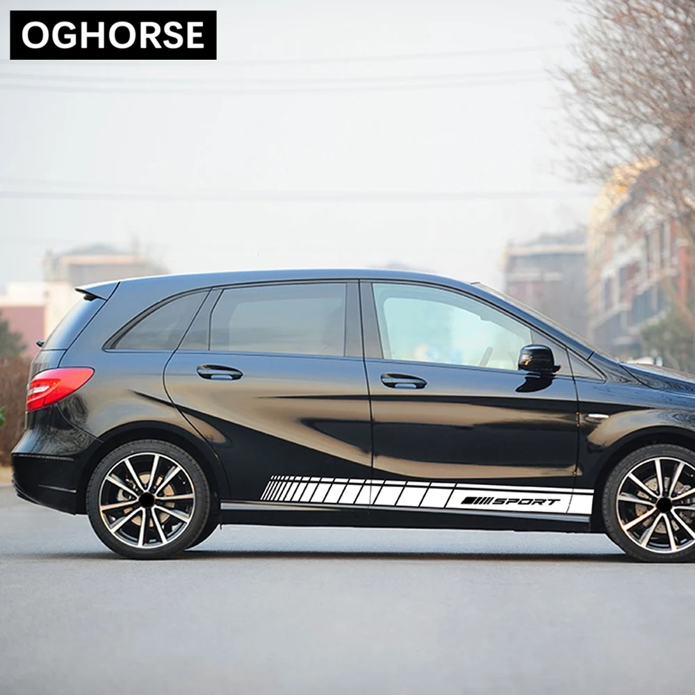 2 шт. автомобиля Стайлинг двери боковые полосы наклейка для Mercedes Benz A B C E CLA CLS GLA GLC класс A45 W205 W204 C63 W212 W213