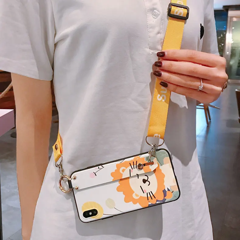 Лев Кролик кронштейн чехол для телефона для iPhone 11 Pro Max XS Max XR милый Шиба ину задняя крышка для iPhone X 8 7 6s 6 Plus со шнурком