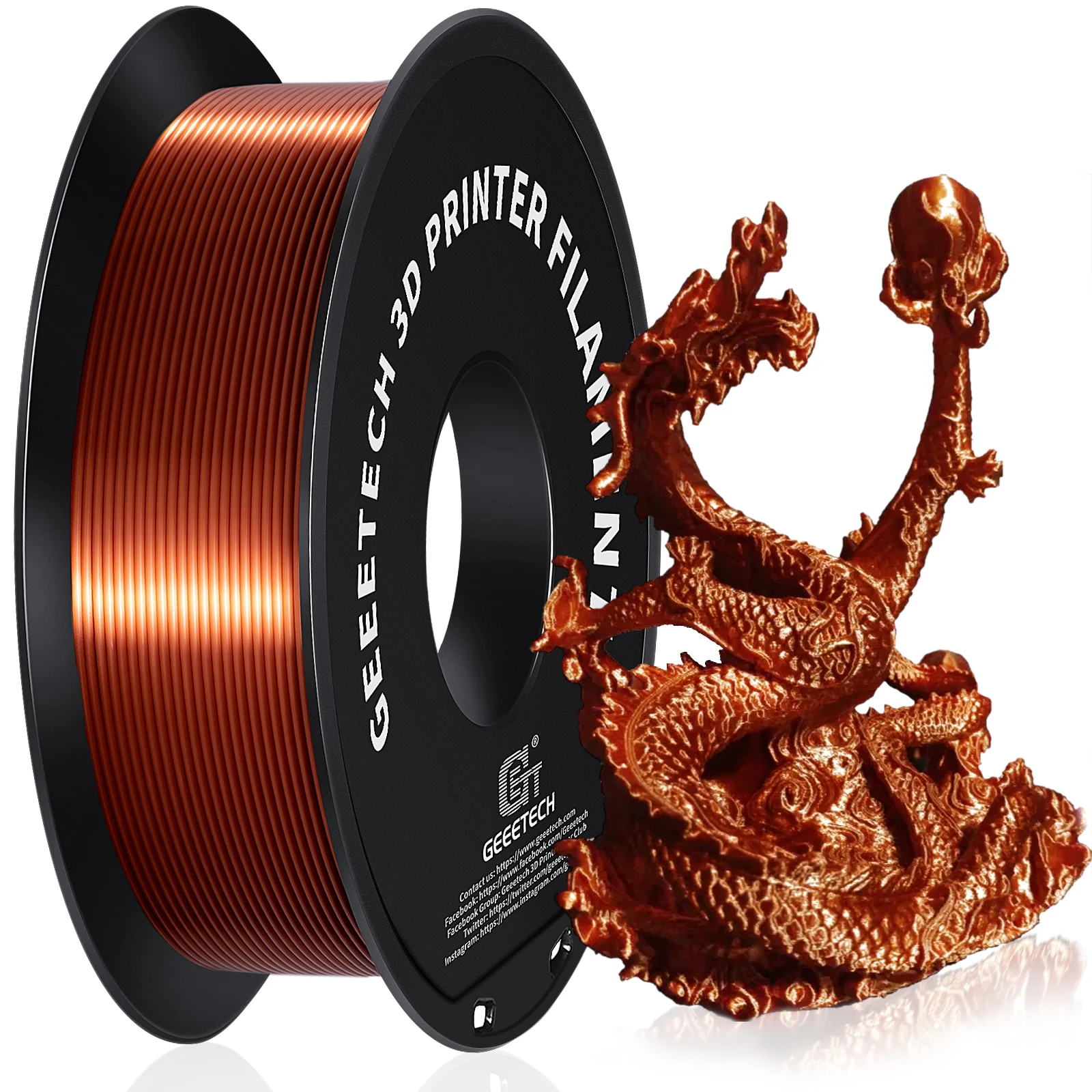 Geeetech PLA Silk Filament 1kg 1.75mm 3D Printer Plastic Material, Accuracy +/- 0.03mm, multiple colour, Fit Most FDM Printer 