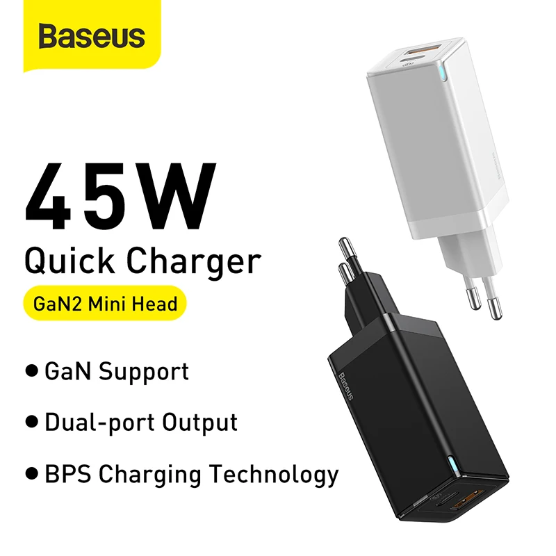 US $29.98 Baseus GaN 45W USB Charger For IPhone Samsung Xiaomi Mobile Phone Quick Charge 40 30 QC SCP Fast Charger PD USB Type C Charger