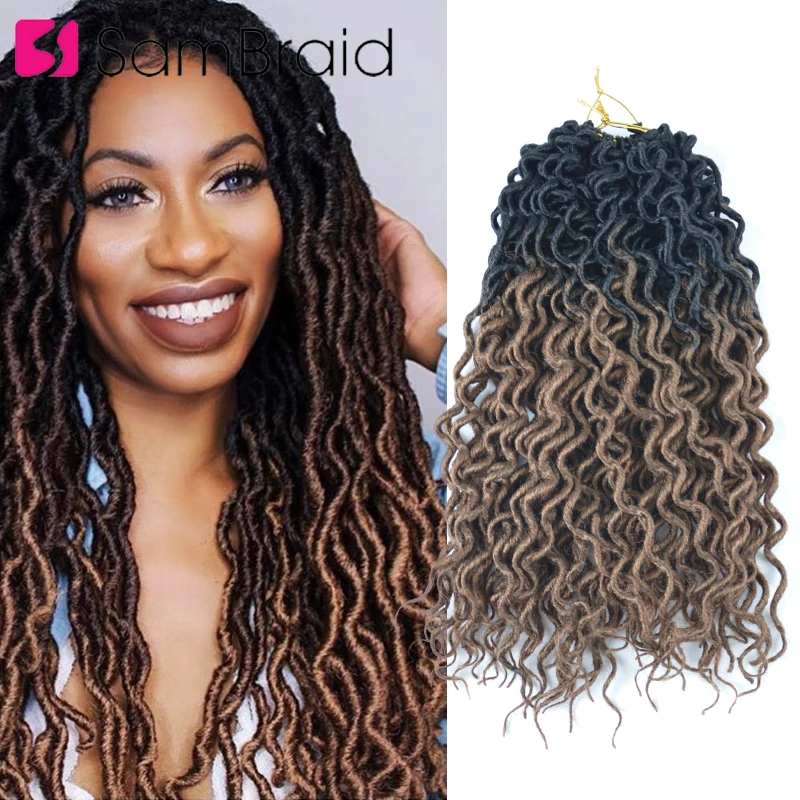 

SAMBRAID 16 INCH Curly Faux Locs Crochet Hair Ombre Bohemian Hair Extension Crochet Braids Soft Synthetic Brown Hair