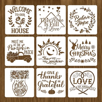 

9pcs/set DIY Thanks Christmas Drawing Stencil Templates Embossing Paper Card Painting Scrapbooking Stamp Album