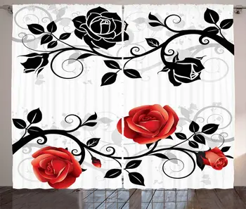 

English Garden Window Curtains Abstract Backdrop Floral Rose Swirls Ivy with Leaves Spring Living Room Bedroom Decor Curtain