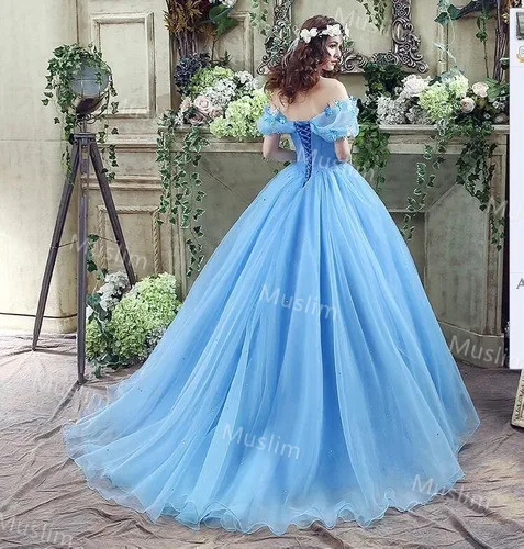 Cinderela Quinceanera Vestidos 2019 Novo Romatic Céu Azul Fora Do Ombro  Floral Longo Organza Formal Vestido De Baile Cosplay Vestido De Baile De  Hxhdress, $989,…