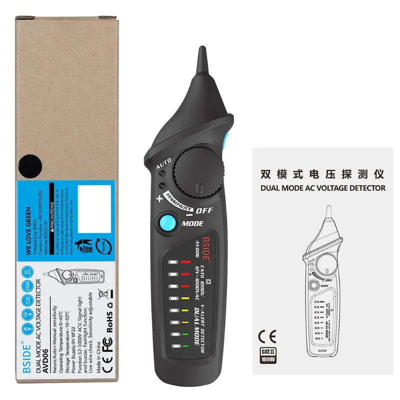 

AC 12-1000V Electric Voltage Test Pen Non-Contact Sensor Intelligent Power Detector With White LED Light Test Pen For Circuit