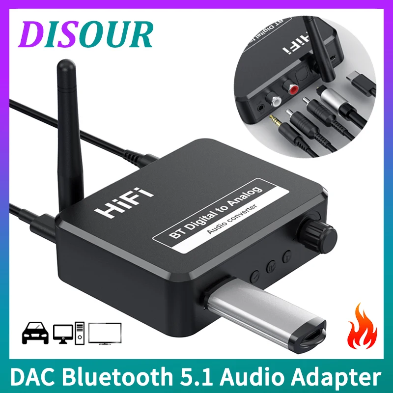 Приемник Bluetooth 5 1 2 в DAC Audio цифро-аналоговый преобразователь 3 мм AUX RCA L/R U-Disk