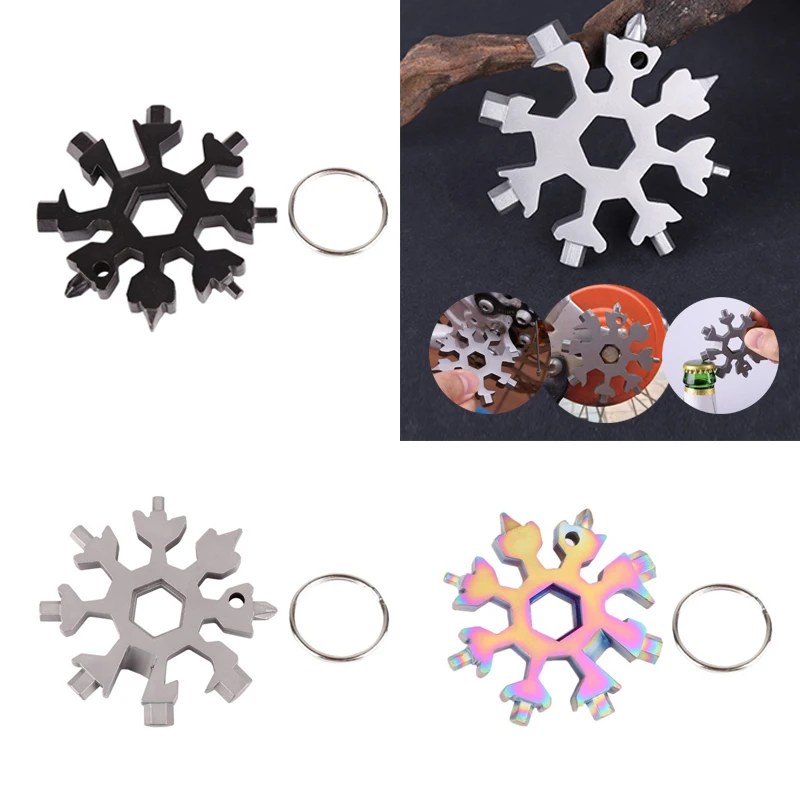

18 in 1 Snowflake Multi Pocket Tool Edc Tool Key Ring Spanner Hex Wrench Multifunction Multipurpose Camp Survive Outdoor Hike