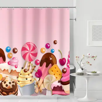 

MTMETY Lovely Cartoon Pattern Polyester Waterproof Shower Curtains With Rectangle Non-slip Floor Mat Bath Curtain Set