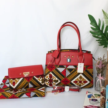 

New Arrival African Wax Handbag Matching 6 Yards African Wax Fabric,High Quality 3 Pieces/set African Women Wax Bag Sets
