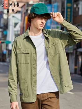 

SEMIR Long sleeve shirt male 2019 autumn new Korean version trend handsome shirt loose cotton shirt men