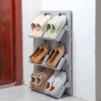 

New Stackable Space-saving Shoes Shelf Portable Self-adhesive Wall-mounted Plastic Shoes Storage Rack Stackable Shoes Holders