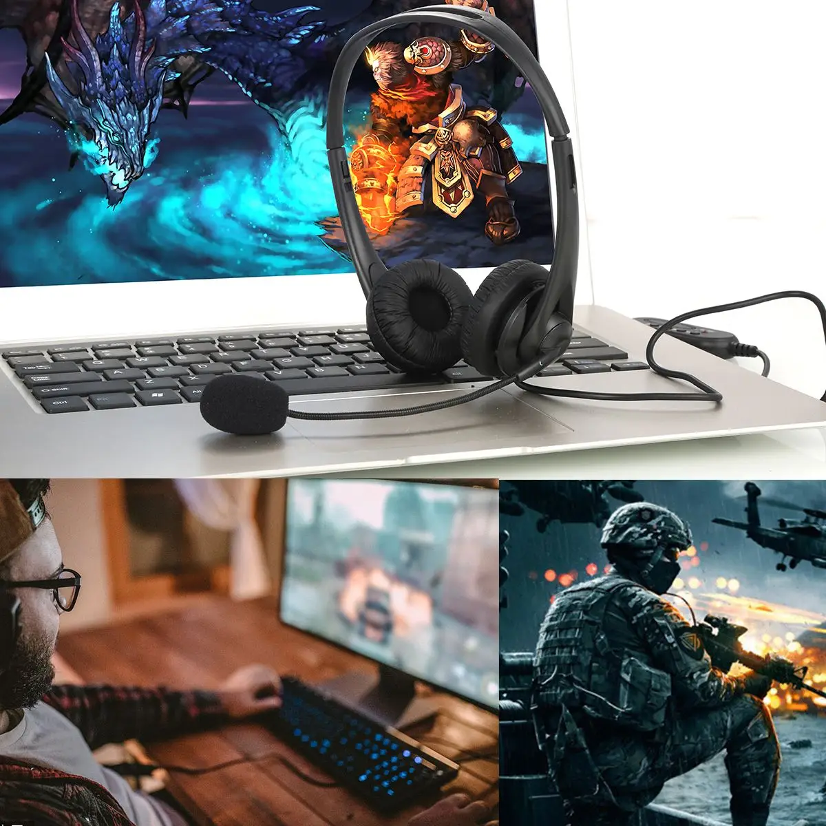 USB Wired Headset Earphone with Noise Concealing Microphone for Laptop Desktop Corded Telephone ABS Plastic On Ear Headphone