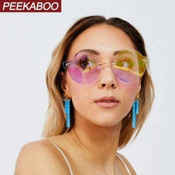 

Peekaboo frameless sunglasses for women round purple brown 2021 party gifts male sun glasses rimless female uv400 hot-selling