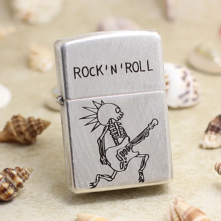

Genuine Zippo oil lighter Pure copper silver Skull Guitar cigarette Kerosene lighters With anti-counterfeiting code KLJT