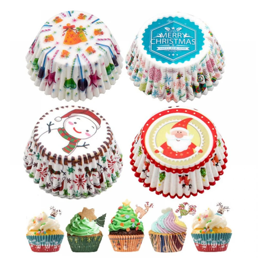 

100Pcs/lot Christmas Cupcake Paper Cups Muffin Cupcake Liners Merry Xmas Baking Cup Cake Paper For Christmas Party Baking Decor