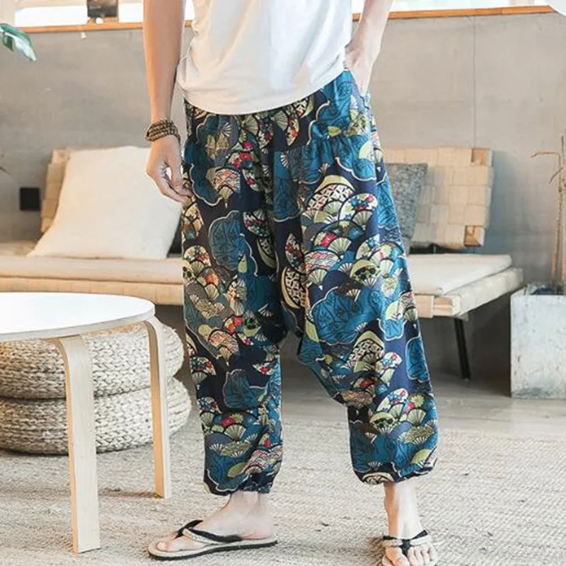 INCERUN 2022 Men Harem Pants Print Retro Drop Crotch Joggers Cotton Trousers Men Baggy Loose Nepal Style Men Casual Pants S-5XL high waisted harem pants