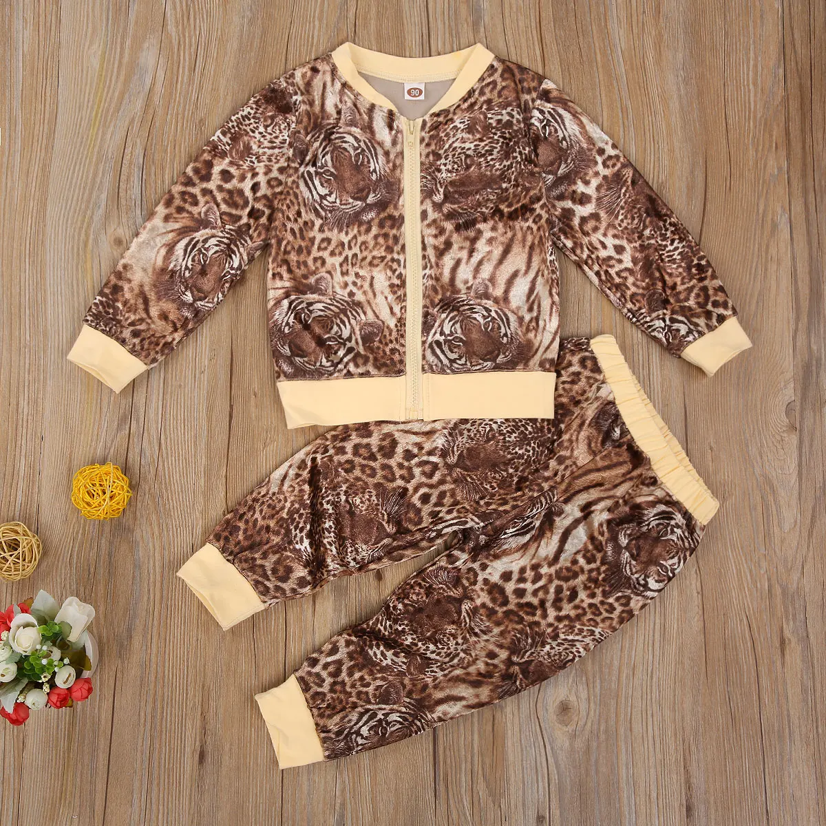 Toddler Girl Fall Outfits Casual Animal Print Zip Up Jacket Sweatshirt Long Pants 2Pcs Baby Tracksuit Clothes | Детская одежда и