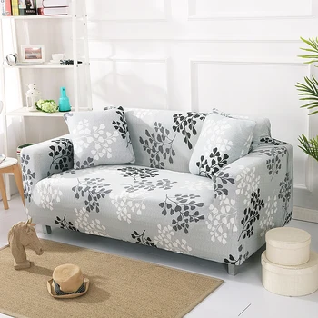 

Grey Leaves Elastic Sofa Covers All-inclusive Anti-slip Sofa Slipover Full-cover European-style Fabric Combination Sofa Covers