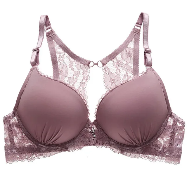 Front Closure Sexy Push Up Bra for Women Lace Bralette Beauty Back Brassiere Underwire Bras Female Lingerie Underwear Big Size - Цвет: style2 purple