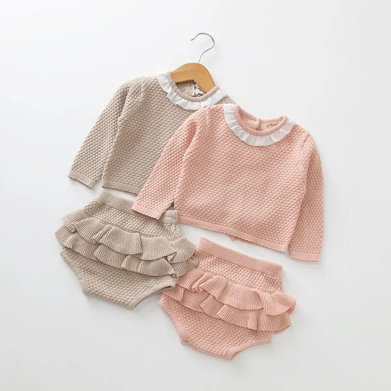 

Baby Girl Clothes Set Spring Autumn Fashion 2PCS Knit Sweater Tops+Knit Shorts Toddler Newborn Clothes Bebes Set  