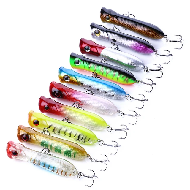 Hot 10pcs/lot Fishing lure Set Mixed New models Fishing Tackle 10 Color  80mm 11.5g Top water Popper lures Mix Fishing bait - AliExpress