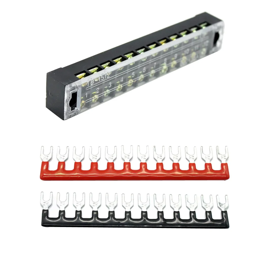 600V 15A 12 Positions Dual Rows Covered Barrier Screw Terminal Block Strip