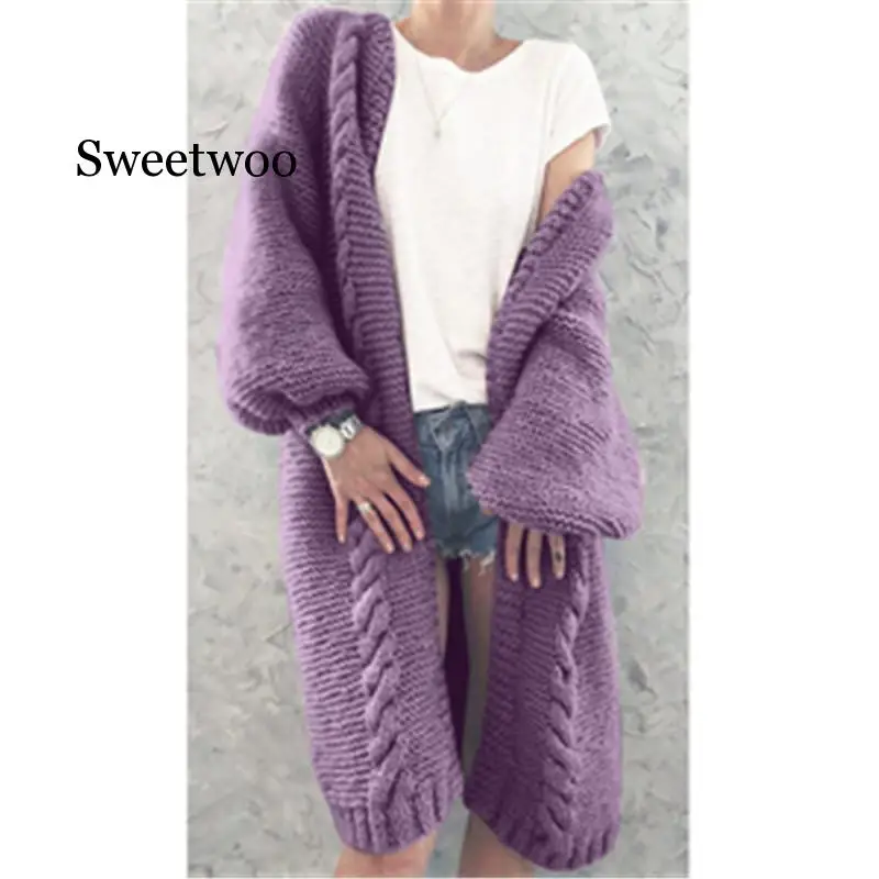 

2020 New Women Knitted Cardigan Winter Thick Warm Long Cardigan Female Long Sleeve Vintage Sweater Outwear Coats