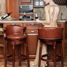 Современный барный стул из массива дерева нордический 75 см КАФЕ высокие табуреты европейские спинки табурет кожаный американский стиль вращающиеся барные стулья