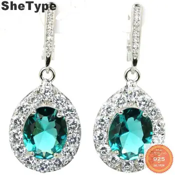 

41x16mm 9.1g Elegant Red Blood Ruby Rich Blue Aquamarine Gift For Sister 925 Solid Sterling Silver Earrings