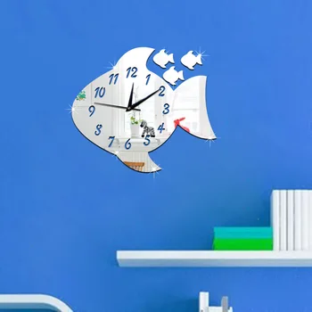 

36 * 31cm 3D decorative clock interesting decorative clock for children's room big fish pattern mirror clock