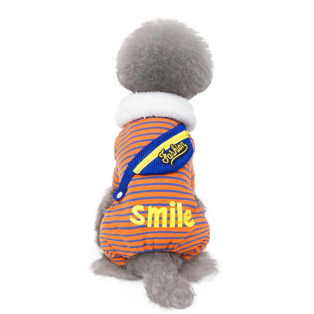 Мопс комбинезон для маленьких собак зимняя одежда для домашних животных щенок собака ромпер с кошкой костюмы пальто наряд маленький комбинезон для собак с сумкой одежда для домашних животных - Цвет: Оранжевый