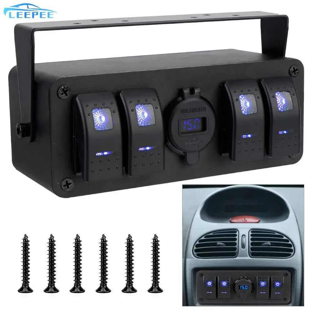 

Dual USB Port 4 In 1 ON-OFF Toggle Switch Panel 12/24V Waterproof for Car Marine Caravan RV LED Voltmeter Controller Box