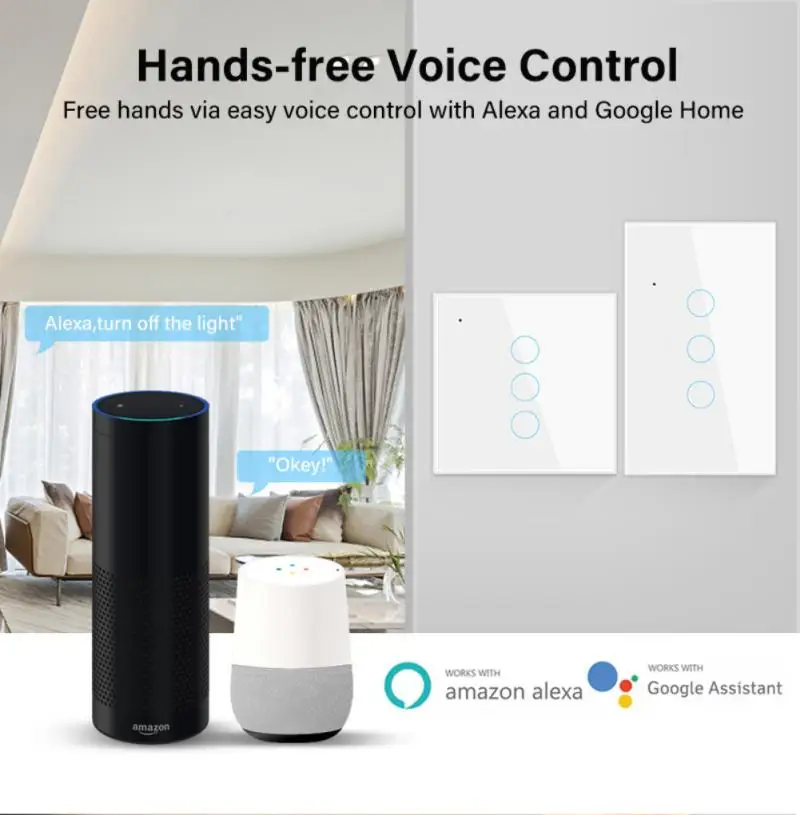 10A Tuya Smar Life WiFi Touch Switch Light US Universal Wall Smart Switch Work With Alexa Google Home ​1/2/3/4Gang