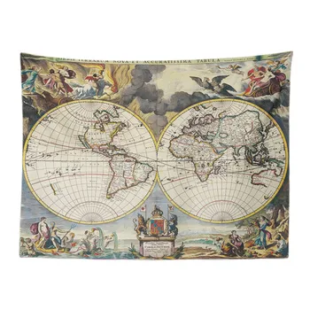 

Customized Vintage Tapestry Decoration Dormitory Polyester Non-Slip Wall Tapestry World Map Lines Text Cartoon Large Beach Towel
