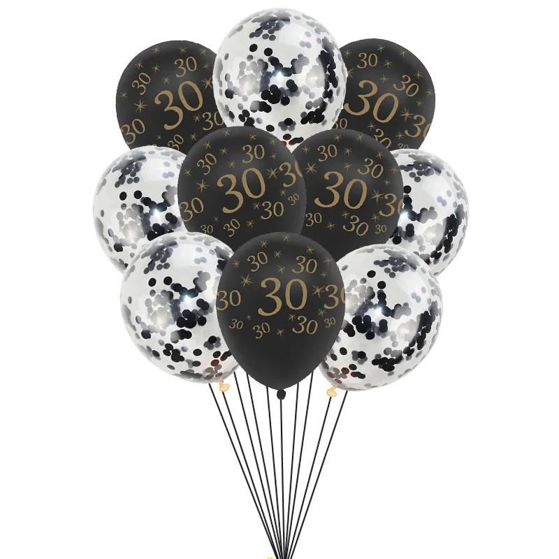 10pcs Black 30 Золотой черный латексный шар баннер с цифрами С Днем Рождения флаг анниверсары 18 25 30 40 50 60 лет шарики в форме цифр Globos - Цвет: 10pcs Black 30