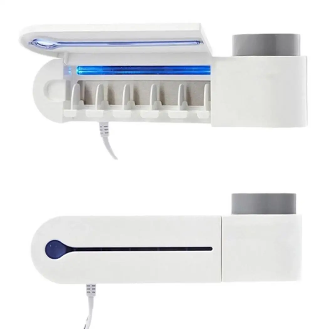 

Toothbrush UV Sterilizer Holder Automatic Toothpaste Bathroom White Dispenser US Plug