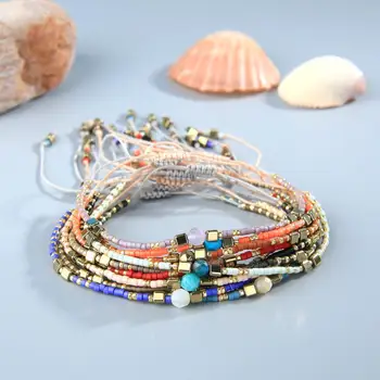 

KELITCH Miyuki Seed Beaded Bracelets Handmade Colorful Friendship Tiny Strand Stretch String Cuff Bracelet For Women New Bijoux