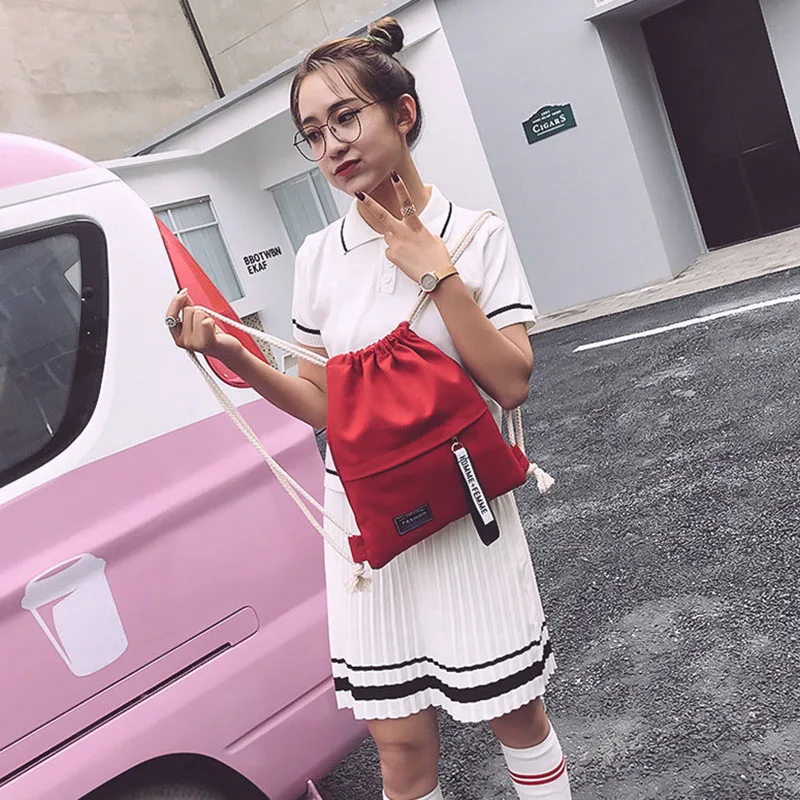 Красный Girls Drawstring Backpack Sack Gym Tote Shoulder Bag School Sport Pack All-Match EDF88 - Цвет: Красный