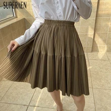 SuperAen, европейские женские юбки, весна и осень, новинка, женские юбки с высокой талией, Солидные цвета, повседневные плиссированные юбки для женщин