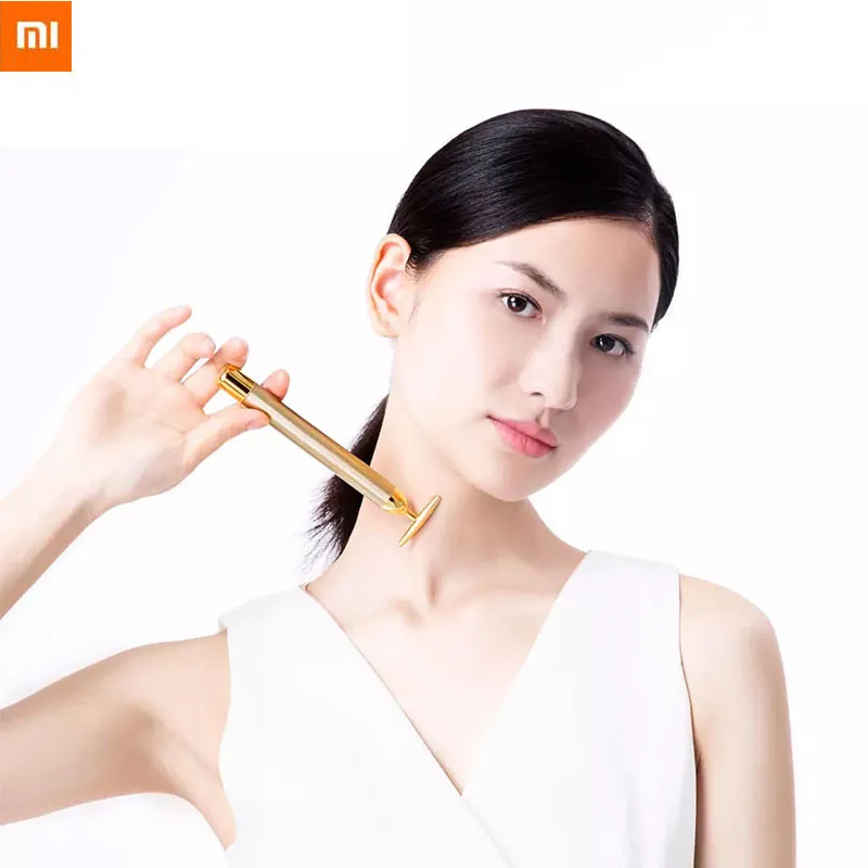 Xiaomi 24k Gold Vibration Slimming Face Beauty Bar Pulse Firming Roller Massager Lift Skin Tightening Wrinkle inface skin scrubber ultrasonic ion cleansing ems pulse stimulation facial pore cleaner peeling shovel high frequency vibration facial cleanser