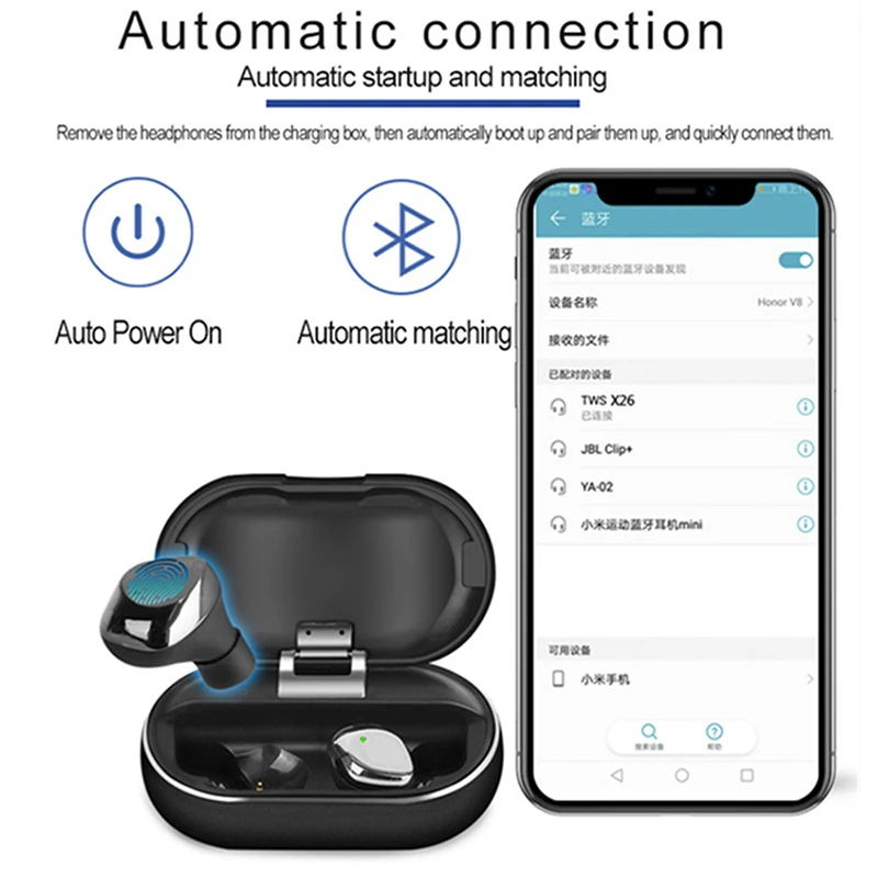 Беспроводные наушники X26 TWS bluetooth наушники ecouteur беспроводной bluetooth 6D стерео спортивные наушники металлическая зарядная коробка для xiaomi