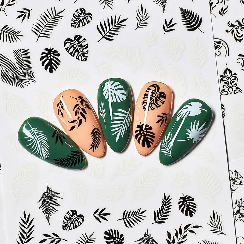 1 Sheet Stickers for Nails Designs White Black Flower Leaf Linear Manicure Sliders 3D Nail Art Decorations sticker Decal | Красота и