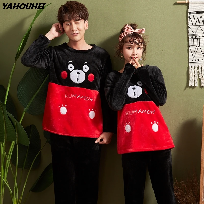 

Couples Plus Size 5XL Thick Warm Flannel Pajama Set For Women 2019 Winter Cute Cartoon Coral Velvet Pyjama Men Homewear Clothing
